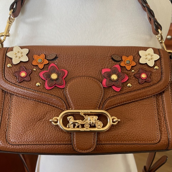 Coach D2092-1936 Brown Floral Appliqué Pebbled Leather Crossbody / Shoulder Bag - Picture 2 of 7